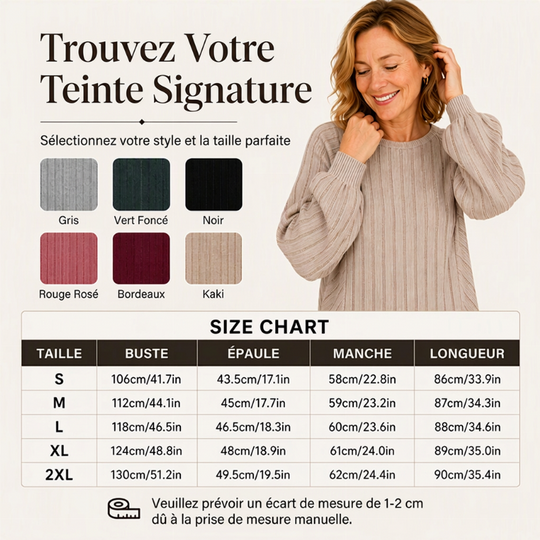 Pull en maille côtelée à manches lanternes, style décontracté pour femme