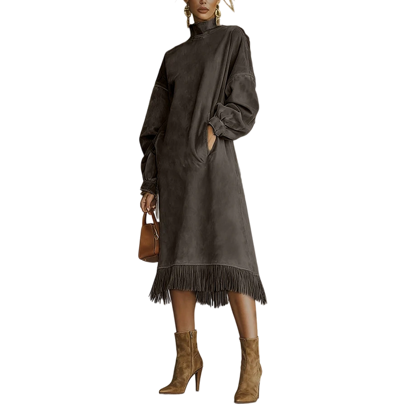 Robe décontractée unie en faux daim pour femme