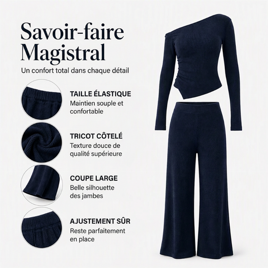 Ensemble femme à épaules dénudées : haut à manches longues et pantalon large
