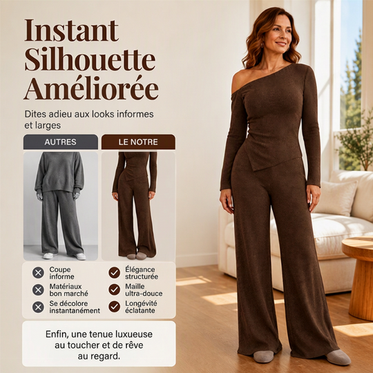Ensemble femme à épaules dénudées : haut à manches longues et pantalon large
