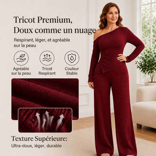 Ensemble femme à épaules dénudées : haut à manches longues et pantalon large