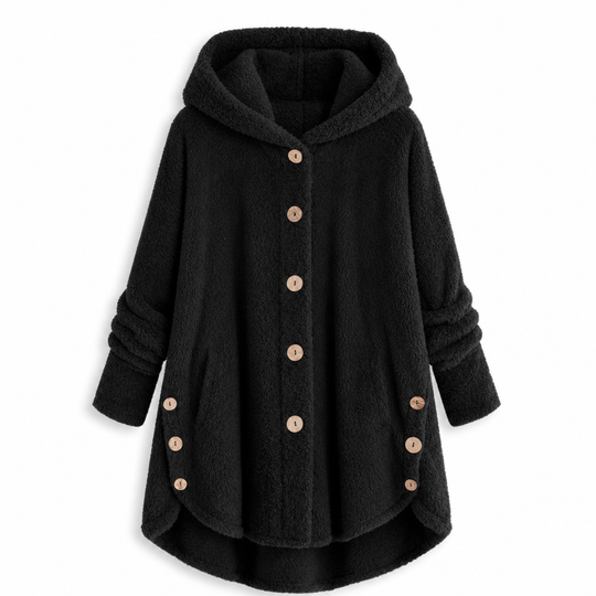 Manteau en peluche doublée polaire asymétrique à boutons, unis pour femme, hiver