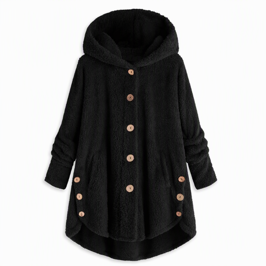Manteau en peluche doublée polaire asymétrique à boutons, unis pour femme, hiver