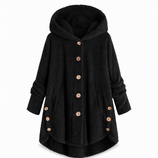 Manteau en peluche doublée polaire asymétrique à boutons, unis pour femme, hiver
