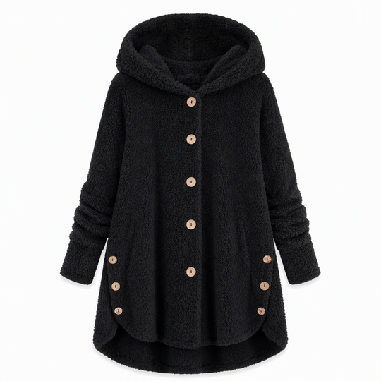 Manteau en peluche doublée polaire asymétrique à boutons, unis pour femme, hiver