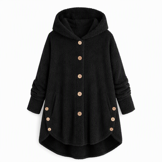 Manteau en peluche doublée polaire asymétrique à boutons, unis pour femme, hiver