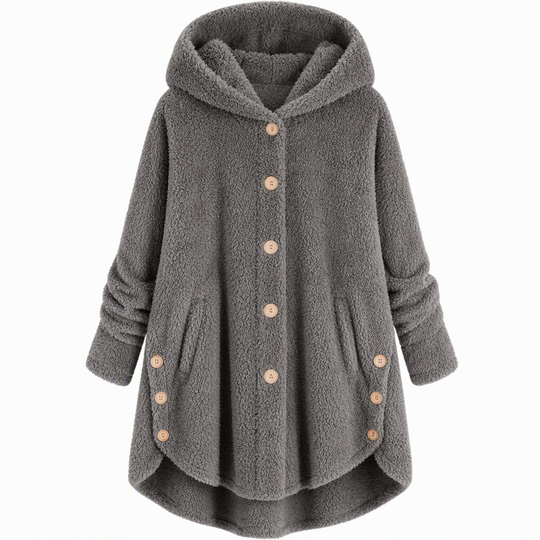 Manteau en peluche doublée polaire asymétrique à boutons, unis pour femme, hiver