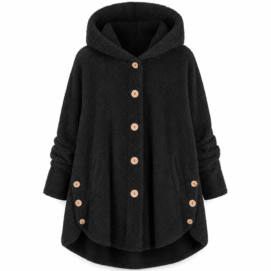 Manteau en peluche doublée polaire asymétrique à boutons, unis pour femme, hiver