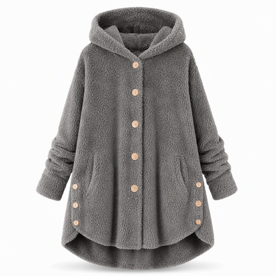 Manteau en peluche doublée polaire asymétrique à boutons, unis pour femme, hiver