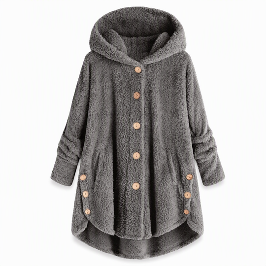Manteau en peluche doublée polaire asymétrique à boutons, unis pour femme, hiver