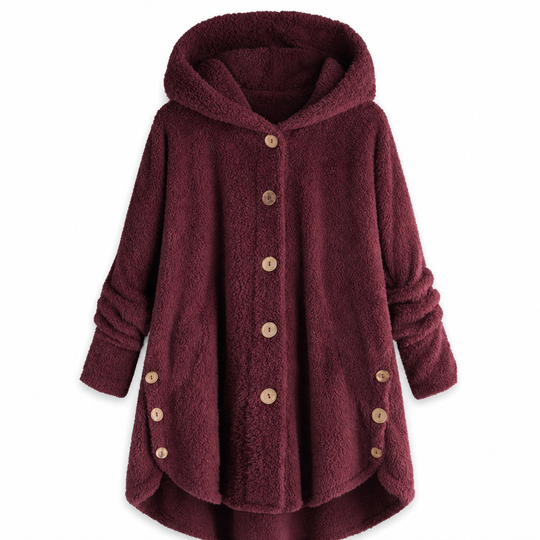Manteau en peluche doublée polaire asymétrique à boutons, unis pour femme, hiver
