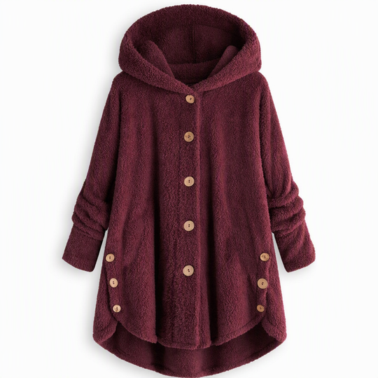 Manteau en peluche doublée polaire asymétrique à boutons, unis pour femme, hiver