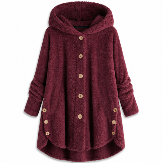 Manteau en peluche doublée polaire asymétrique à boutons, unis pour femme, hiver