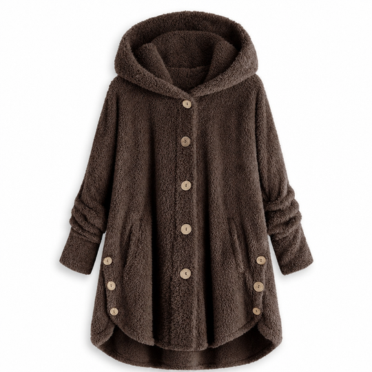 Manteau en peluche doublée polaire asymétrique à boutons, unis pour femme, hiver