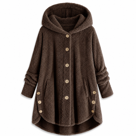 Manteau en peluche doublée polaire asymétrique à boutons, unis pour femme, hiver