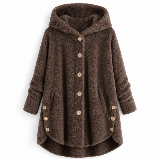 Manteau en peluche doublée polaire asymétrique à boutons, unis pour femme, hiver
