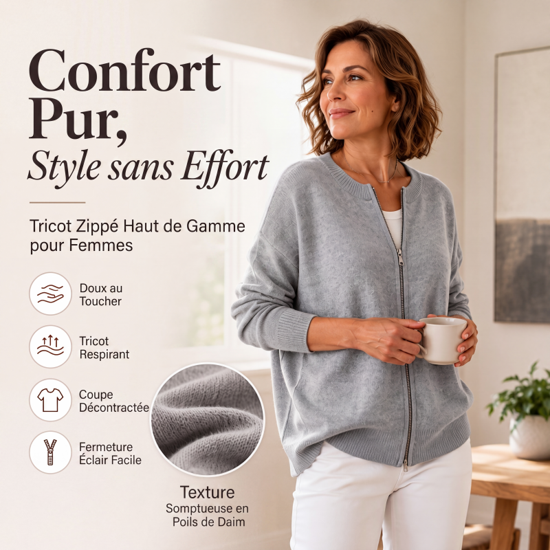 ☁️Veste en maille décontractée à fermeture éclair pour femme