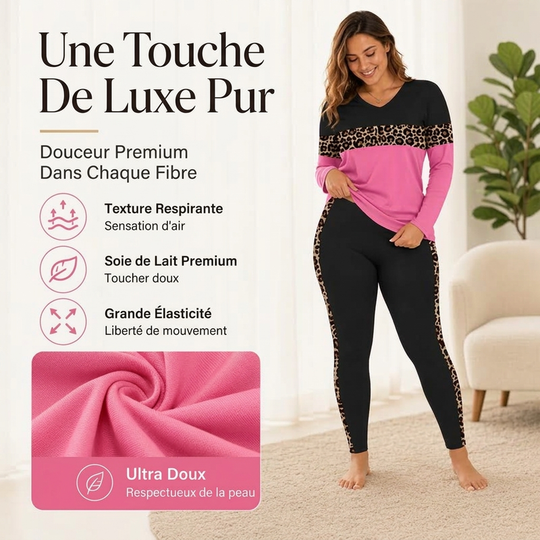 ⏳Liquidation totale!Ensemble 2 pièces décontracté pour femme à imprimé léopard