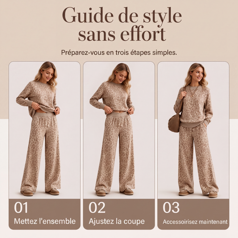 ⏳Liquidation totale⏳Ensemble sweat à imprimé léopard et pantalon large pour femme