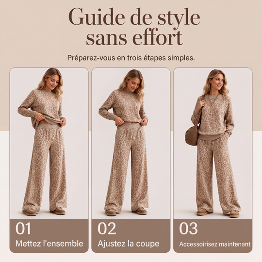 ⏳Liquidation totale⏳Ensemble sweat à imprimé léopard et pantalon large pour femme