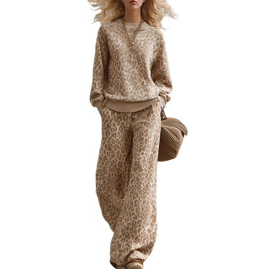 ⏳Liquidation totale⏳Ensemble sweat à imprimé léopard et pantalon large pour femme