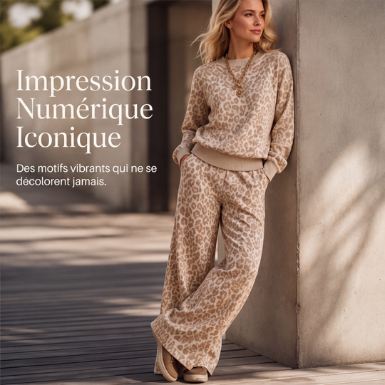 ⏳Liquidation totale⏳Ensemble sweat à imprimé léopard et pantalon large pour femme