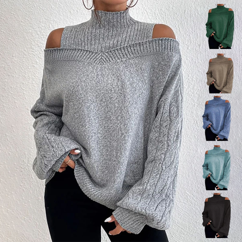 Pull en maille pour femme, col haut et épaules dénudées, tendance mode