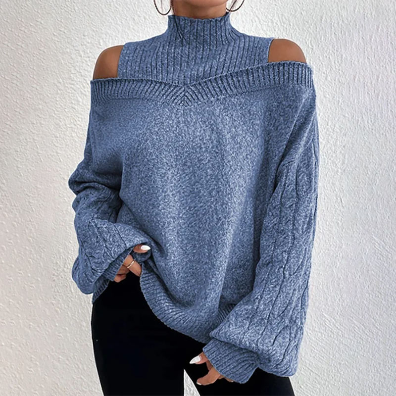 Pull en maille pour femme, col haut et épaules dénudées, tendance mode