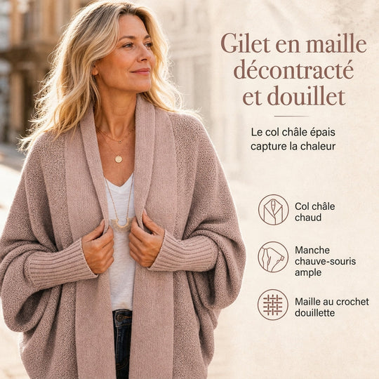 👜 -50 % sur toute la mode femme ! ✨Cardigan en maille femme à manches chauve-souris oversized, avec col châle ouvert, pour l'automne et l'hiver