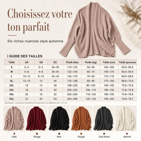 👜 -50 % sur toute la mode femme ! ✨Cardigan en maille femme à manches chauve-souris oversized, avec col châle ouvert, pour l'automne et l'hiver