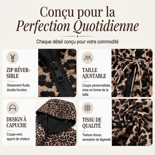 Veste à capuche réversible pour femme à imprimé léopard