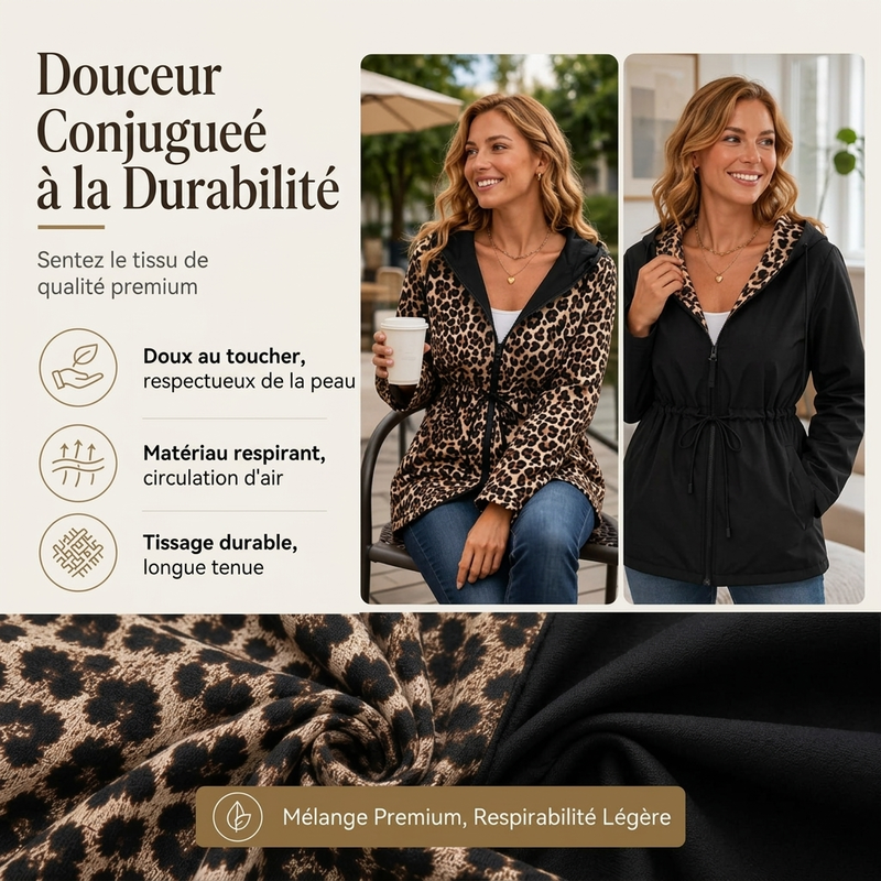 Veste à capuche réversible pour femme à imprimé léopard