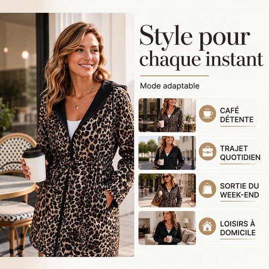 Veste à capuche réversible pour femme à imprimé léopard