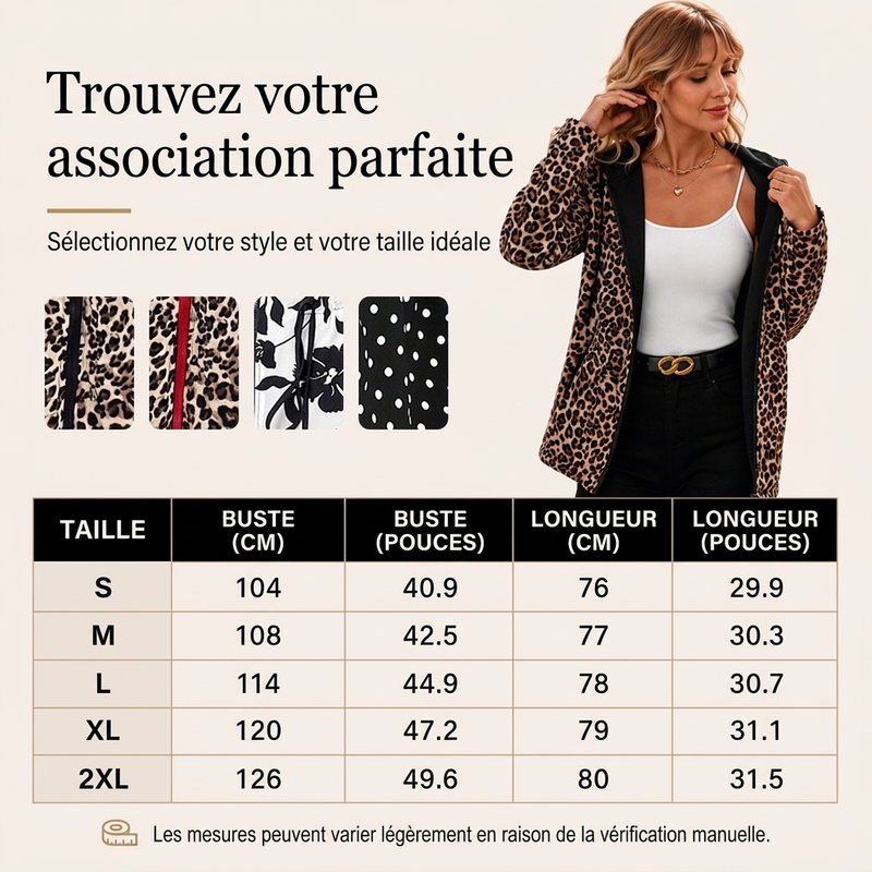 Veste à capuche réversible pour femme à imprimé léopard