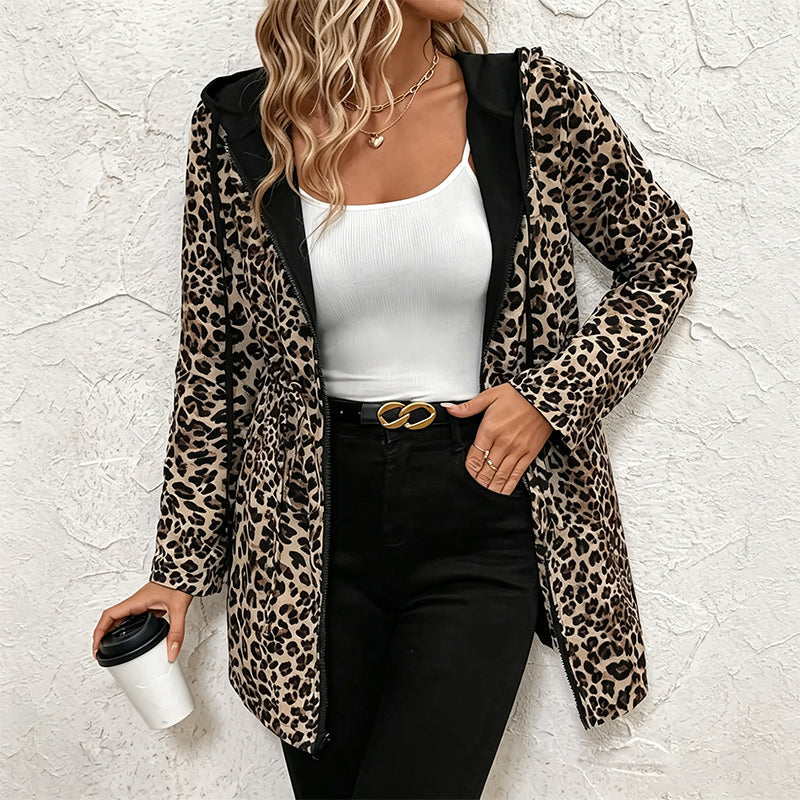 Veste à capuche réversible pour femme à imprimé léopard