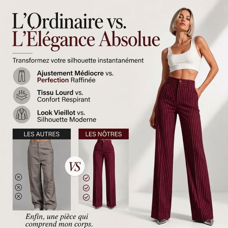 ⏳Liquidation totale⏳Pantalon à pattes d'éléphant rayé taille haute pour femme
