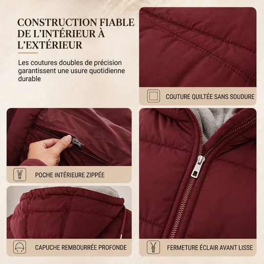 👜 -50 % sur toute la mode femme ! ✨Manteau matelé long à capuche et coupe slim, couleur unie, avec poches pour l'hiver