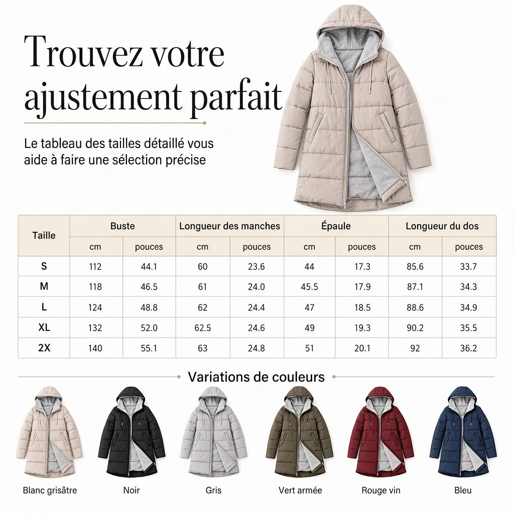 👜 -50 % sur toute la mode femme ! ✨Manteau matelé long à capuche et coupe slim, couleur unie, avec poches pour l'hiver