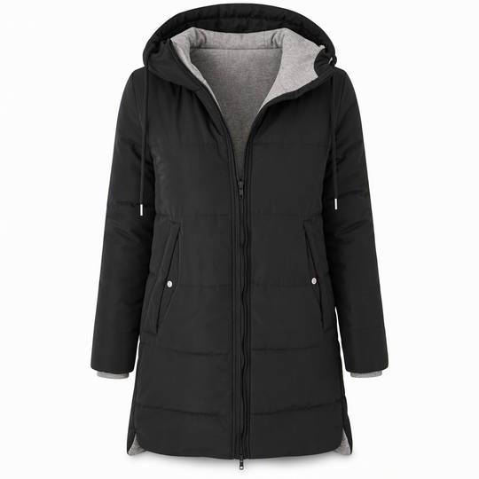 👜 -50 % sur toute la mode femme ! ✨Manteau matelé long à capuche et coupe slim, couleur unie, avec poches pour l'hiver