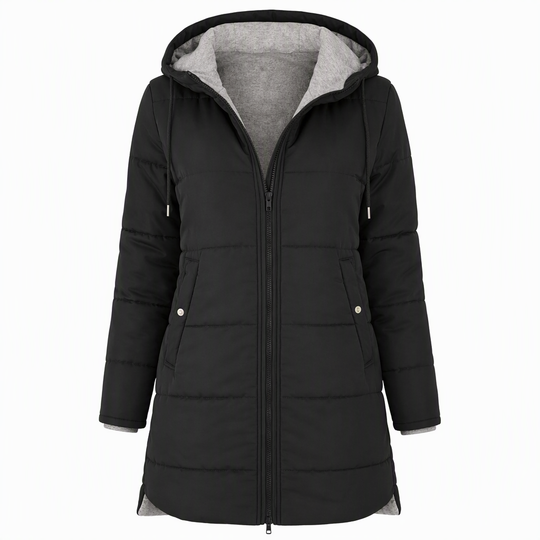 👜 -50 % sur toute la mode femme ! ✨Manteau matelé long à capuche et coupe slim, couleur unie, avec poches pour l'hiver