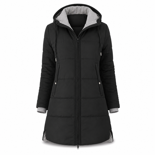 👜 -50 % sur toute la mode femme ! ✨Manteau matelé long à capuche et coupe slim, couleur unie, avec poches pour l'hiver