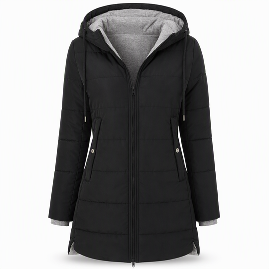 👜 -50 % sur toute la mode femme ! ✨Manteau matelé long à capuche et coupe slim, couleur unie, avec poches pour l'hiver