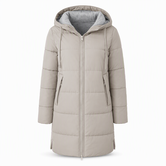 👜 -50 % sur toute la mode femme ! ✨Manteau matelé long à capuche et coupe slim, couleur unie, avec poches pour l'hiver