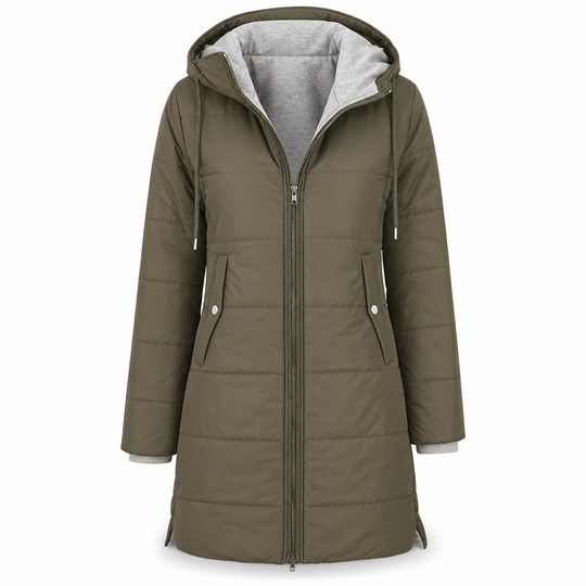 👜 -50 % sur toute la mode femme ! ✨Manteau matelé long à capuche et coupe slim, couleur unie, avec poches pour l'hiver