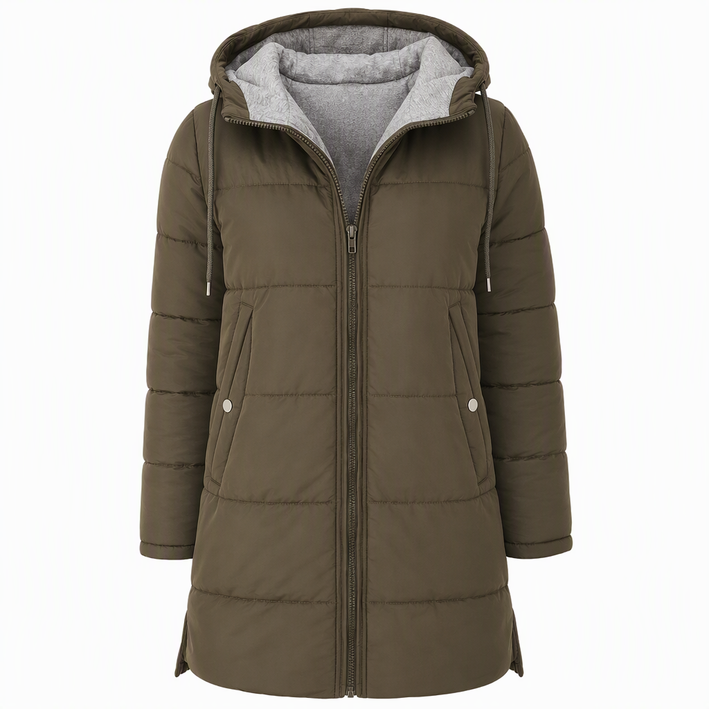 👜 -50 % sur toute la mode femme ! ✨Manteau matelé long à capuche et coupe slim, couleur unie, avec poches pour l'hiver
