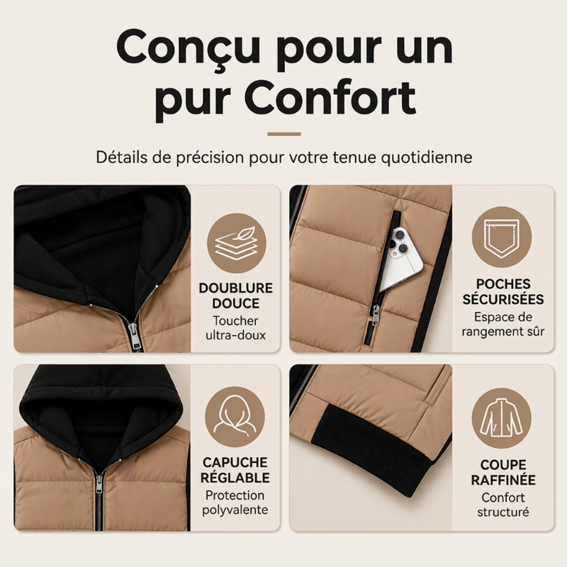 👜 -50 % sur toute la mode femme ! ✨Veste matelassée à capuche et blocs de couleur pour femme
