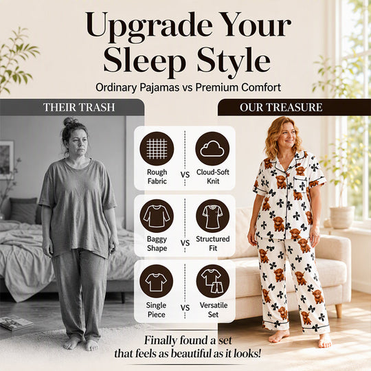 🚨 LAST DAY 50% OFF! 🐄 Highland Cow 3-Piece Pyjamas – Soft Pink Striped Lounge Set ✨