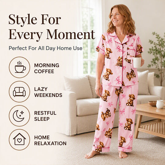 🚨 LAST DAY 50% OFF! 🐄 Highland Cow 3-Piece Pyjamas – Soft Pink Striped Lounge Set ✨