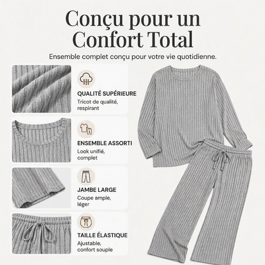 🔥DERNIER JOUR DE SOLDE : -50%👍✨Ensemble féminin 2026 style britannique : haut en maille côtelée et pantalon droit