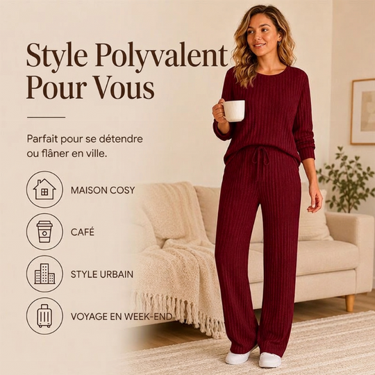 🔥DERNIER JOUR DE SOLDE : -50%👍✨Ensemble féminin 2026 style britannique : haut en maille côtelée et pantalon droit